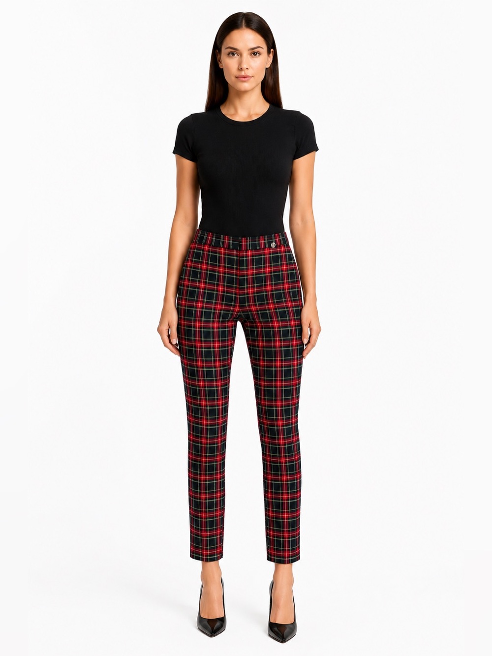 Tommy Hilfiger Pants Size 6 Plaid Ankle Red Black Stretch Pull On Preppy Career